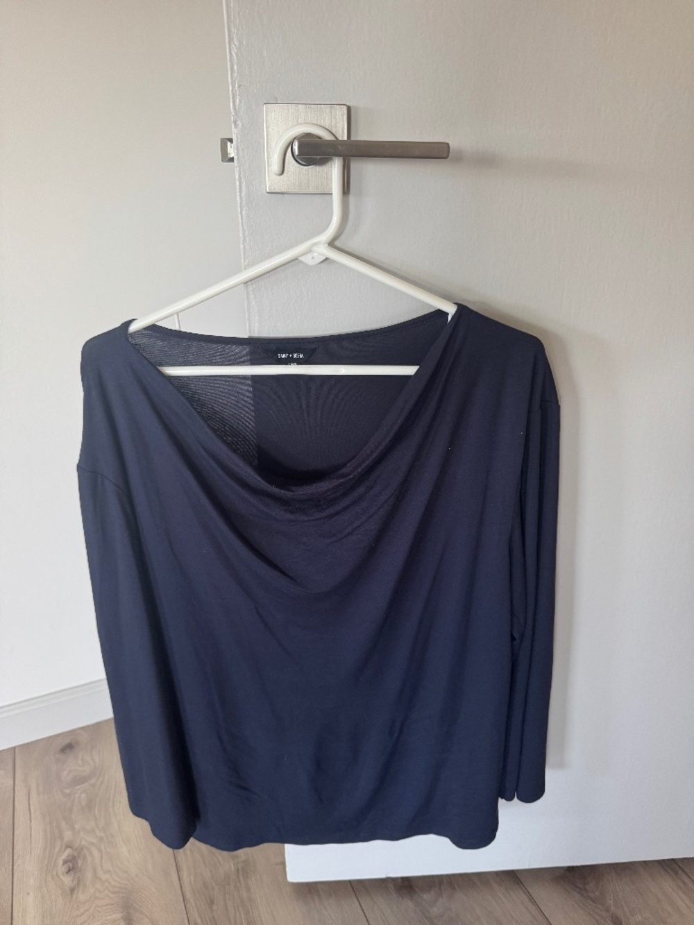 Cowl neck loose navy long sleeve top